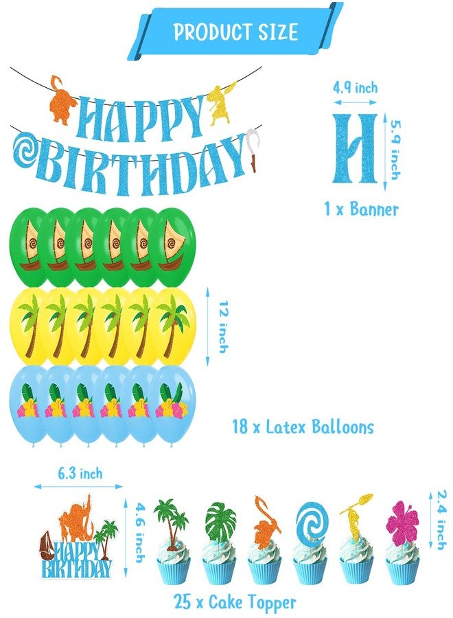 OULUN Birthday Party Decoration Set For Moanna - Moanna Cake Topper, Hawaii Tropical Sandy Beach Birthday Party Supplies, Includes Banner Balloon Cake Decoration - Image 2